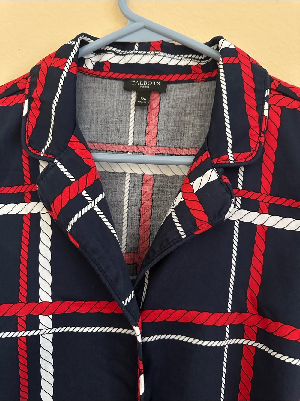 Talbots Navy Sleeveless Plaid Shirt Dress with Red and White Trim - Picture 4 of 16